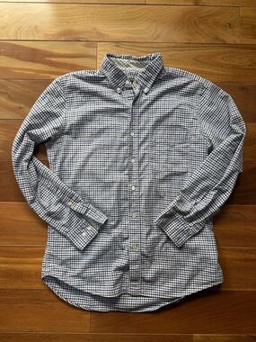 J. McLaughlin Blue and Brown Gingham Button-Down Shirt M